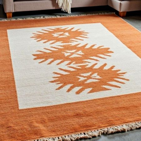 Hand Knotted Minimalist Orange Wool Rug